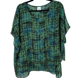 CAbi Green & Blue 2 Piece Short Sleeve Blouse Size Large